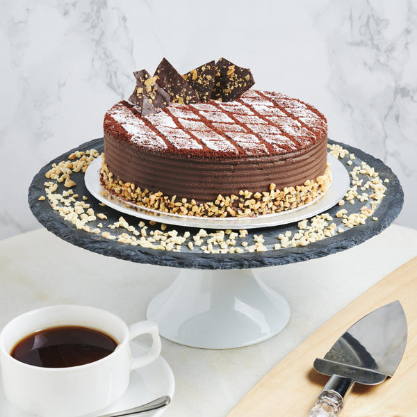 Chocolate Hazelnut Crunch Cake Eggless